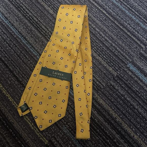 Lauren Ralph Lauren Neck Tie Men’s 100% Silk Yellow Geometric Hand Made NWT USA - Picture 6 of 10